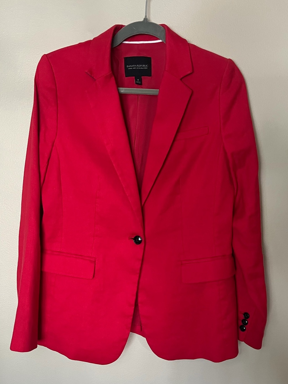Banana Republic Long & Lean Linen Blend Blazer Size 8 NWOT Red Tailored Jacket - Picture 2 of 6